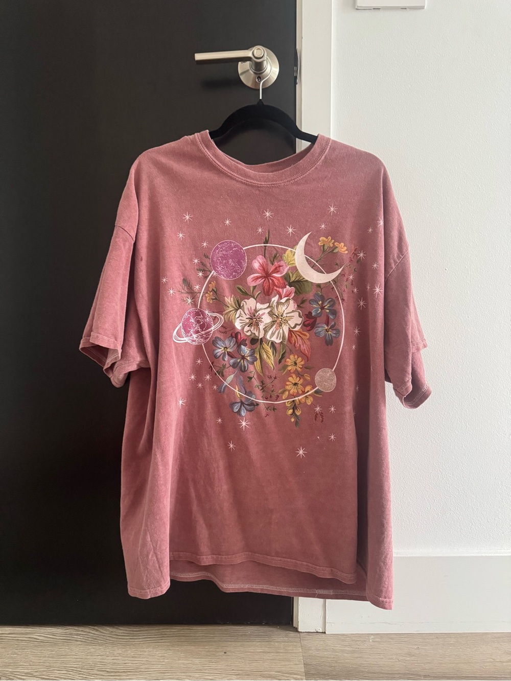 Oversized Floral Moon Graphic Tee - Dusty Rose - Picture 2 of 8